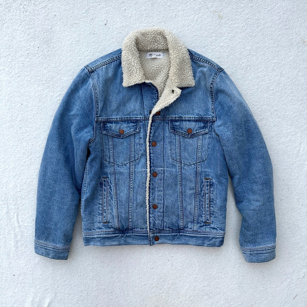 Madewell Sherpa-Lined Trucker Denim Jacket Women's M Blue Medium Wash